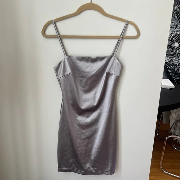 knee length dresses for ladies Metallic Sheen Slip Dress with Thigh-High Split main image 0